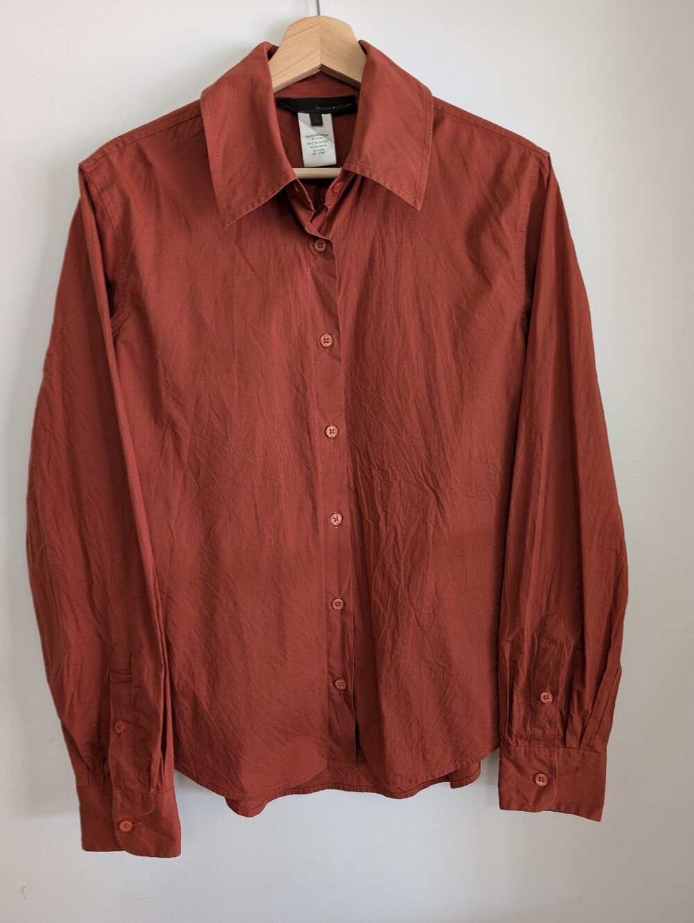 Tevrow And Chase Large Button Down Shirt Red Long Sleeve Office Top Stretch Euro